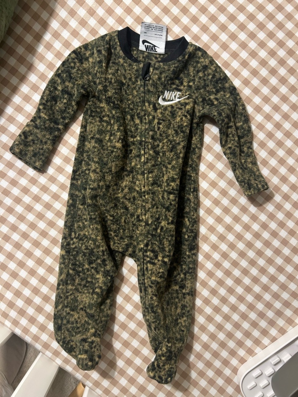 Nike Green Camo Fleece Footed Baby One-Piece
